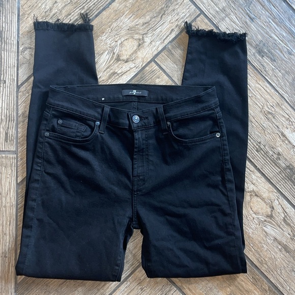 7 For All Mankind Denim - 7 for all Mankind raw hem denim black jeans 29